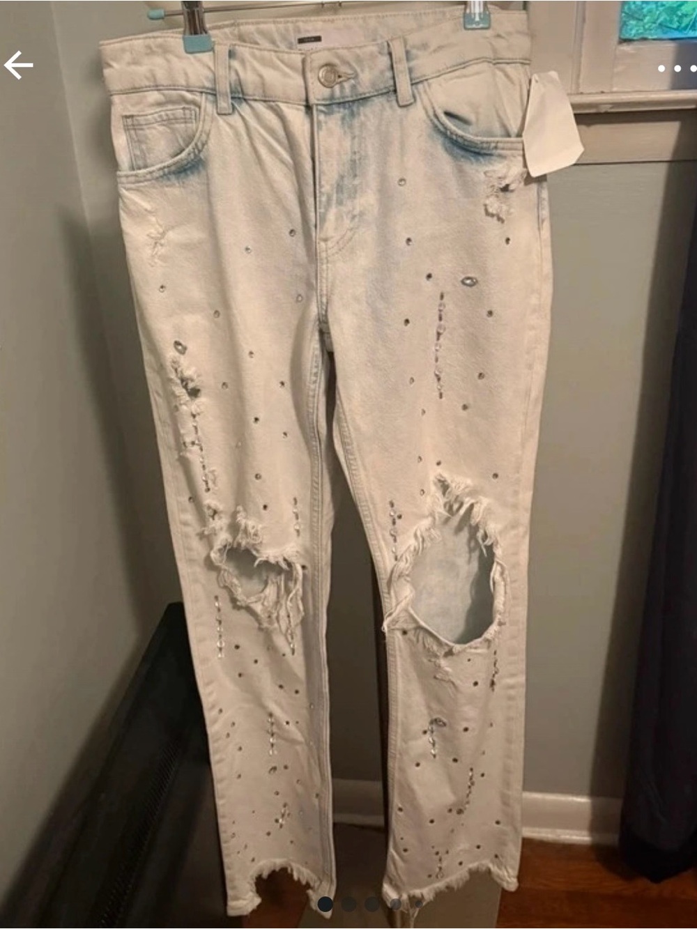 Bershka Rhinestone Embellished Distressed Jeans